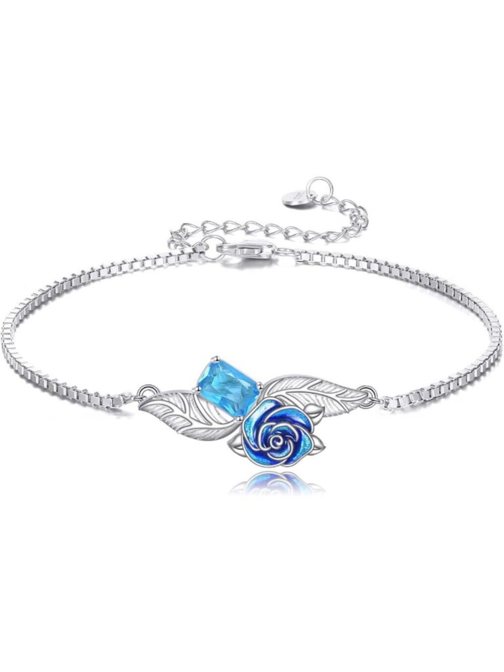 Aquamarine Birthstone Bracelet with Blue Flower Design | 925 Sterling Silver